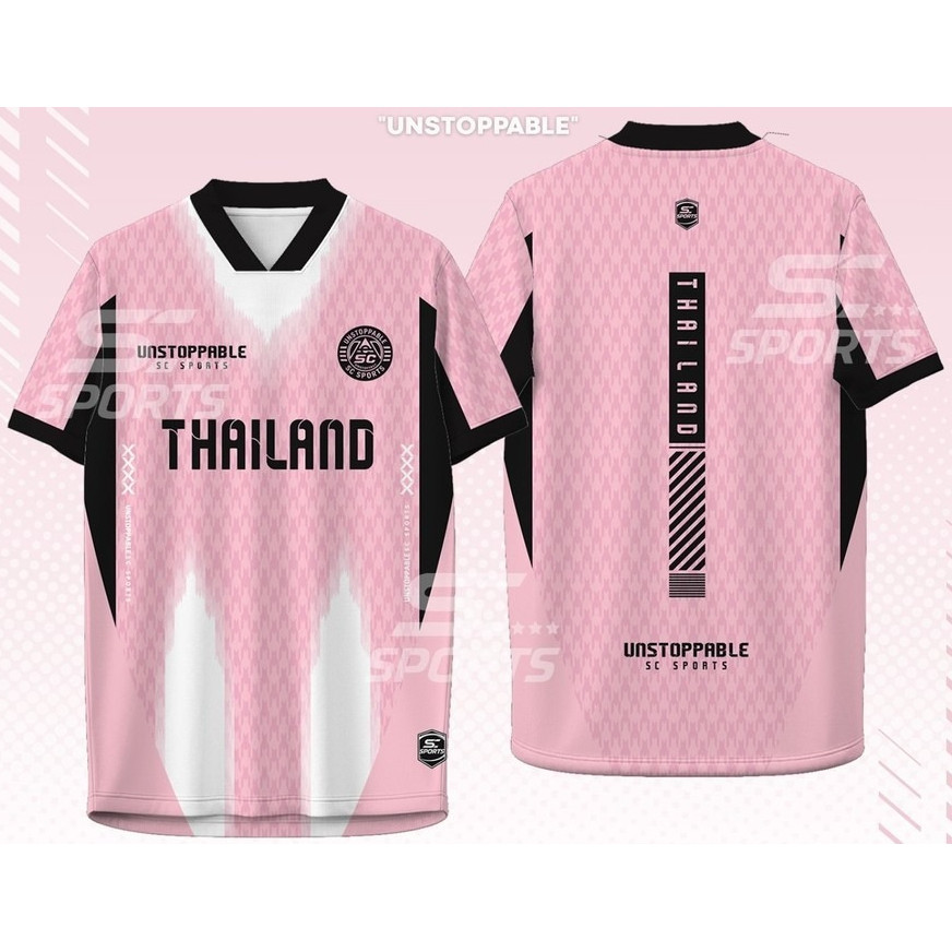 SC Sports เสื้อกีฬา พิมพ์ลายทั้งตัว  คอวีตัด ใส่ วิ่ง เที่ยว หรือทำงานก็เท่ รุ่น PL-01-ชมพู-ดำ