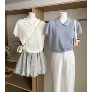 GAKKI เสื้อสเวตเตอร์ทรงหลวมๆผู้หญิง เสื้อยืดคอกลมแขนสั้นสไตล…