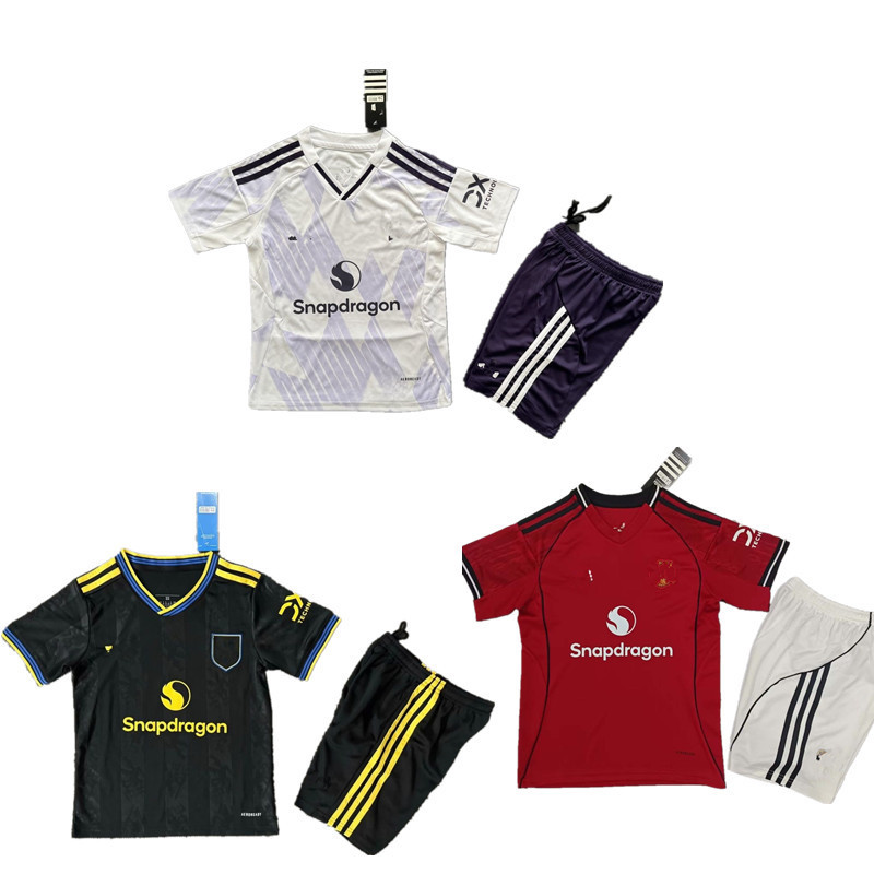 MU Kids Kit 2025 2026 Children Cunha Mbeumo Home Awwy Third Soccer Jersey