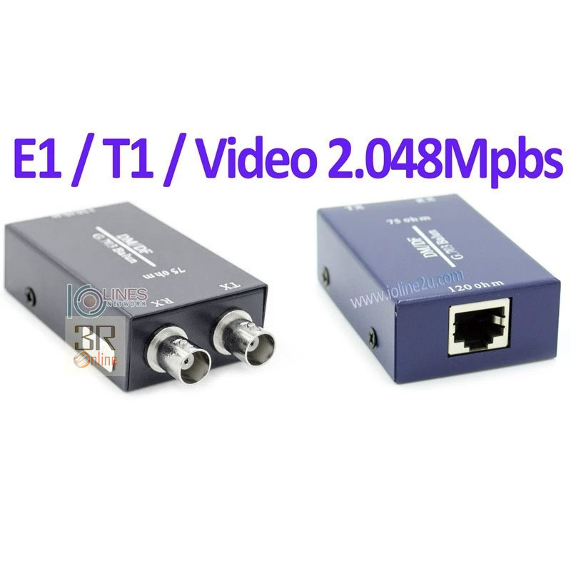 G.703/E1/T1 RJ45/120-ohm เป็นตัวแปลง BNC ไม่สมดุล/ 75ohm