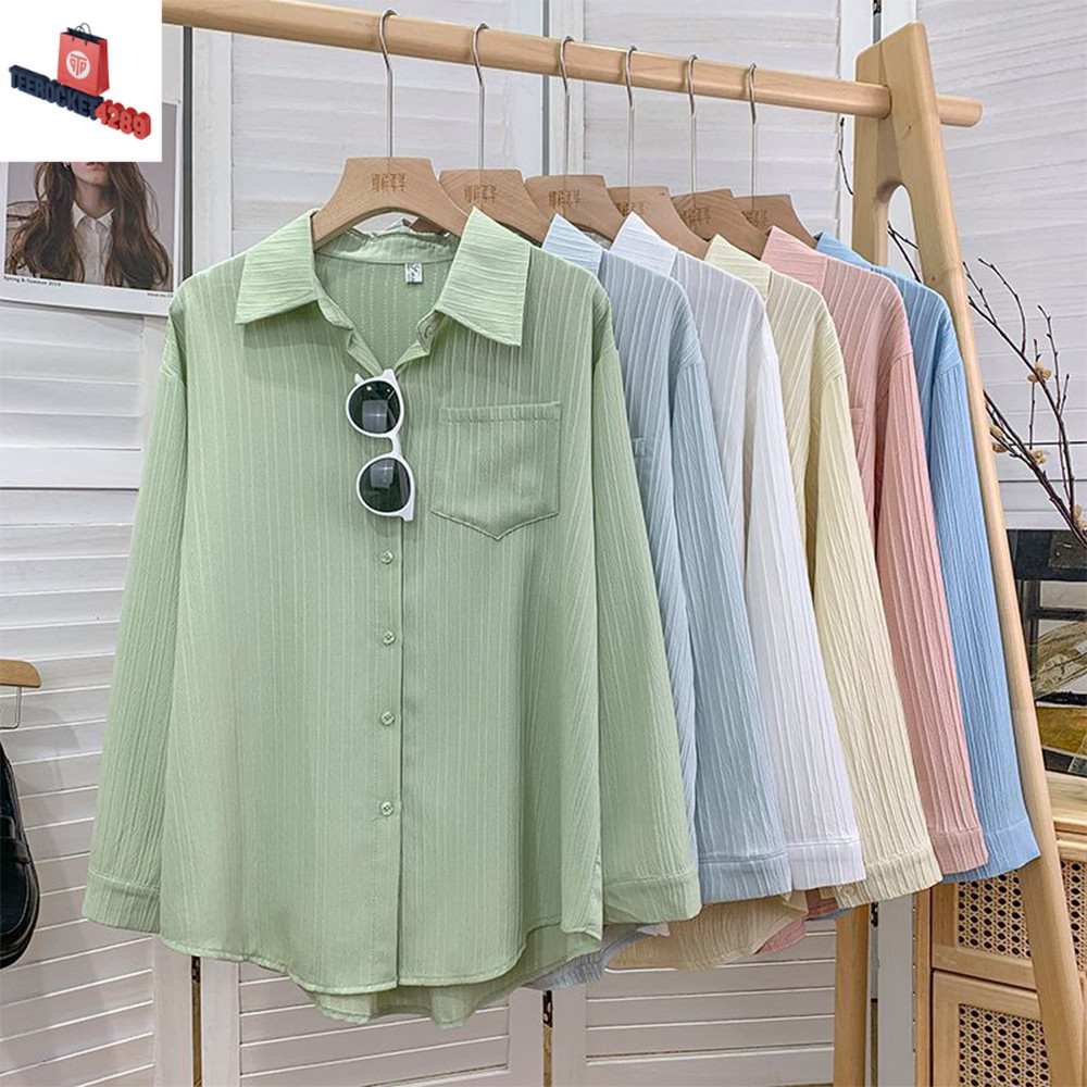 FYP เสื้อเชิ้ตลำลองคอปก ทรงหลวม แขนยาว ฟรีไซส์ สไตล์น่ารักๆ