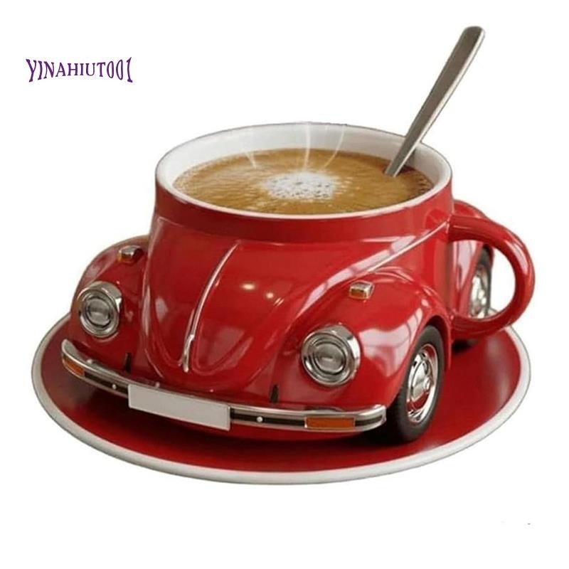 Yinahiut001Heat Resist ตลกสําหรับถ้วยกาแฟขนาดใหญ่ความจุรูปสําหรับแก้วกาแฟ Handmade ตกแต่งถ้วยสําหรับคนรักกาแฟสีแดง