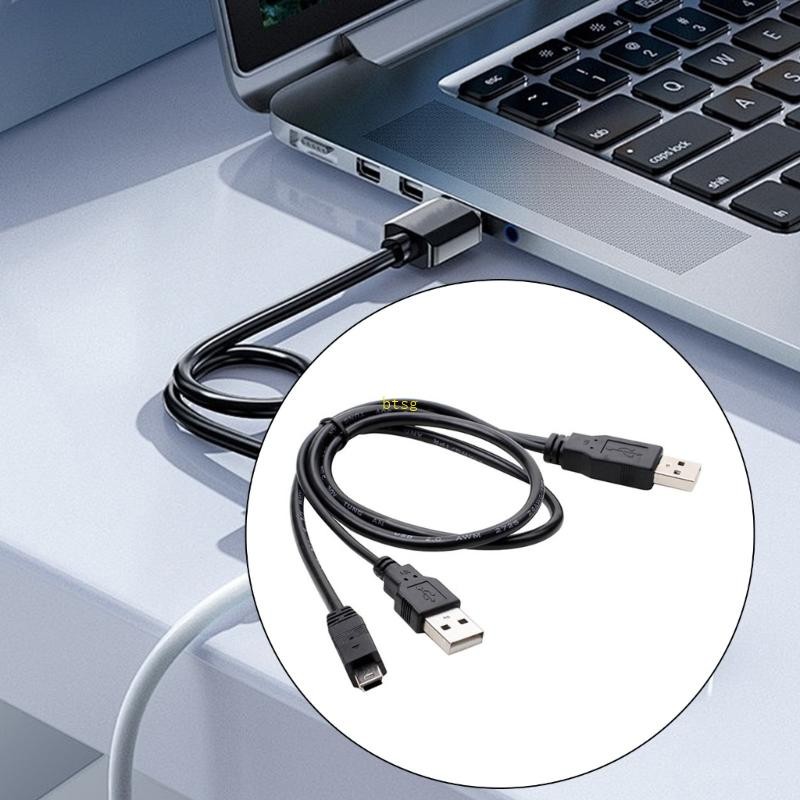 Btsg Mini 5Pin to Two USB A Male Splitter Power Solution สําหรับฮาร์ดดิสก์ขนาด 5 นิ้ว 2 ชิ้น