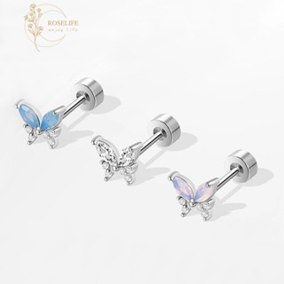 ต่างหูเงินแท่อุปสรรค์คริสตัลผีเสื้อสำหรับผู้หญิง พร้อมสวมใส่…