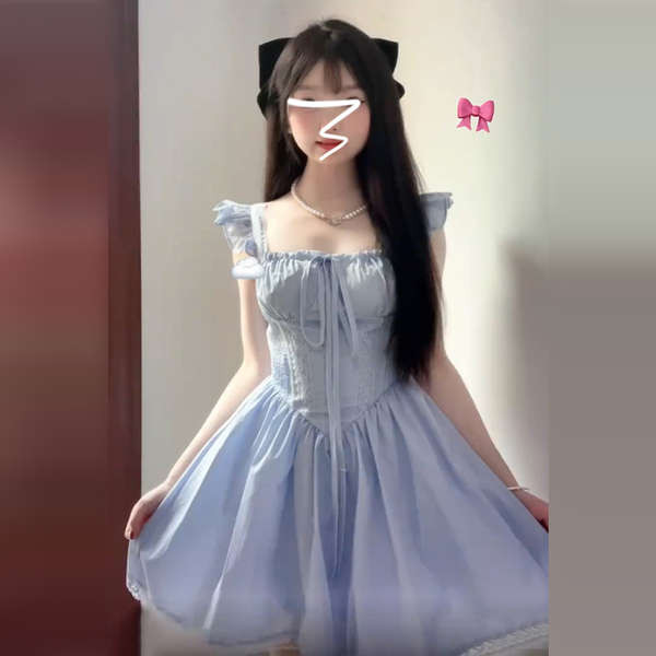 กางเกงขาบานสไตล์ฝรั่งเศส vynn official ชุดเดรสแขนบินเล็กหวานสำหรับฤดูร้อนแบบใหม่ปี2025กระโปรงสั้นเจ้