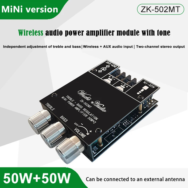 ZK-502MT โมดูลเครื่องขยายเสียงซับวูฟเฟอร์ 2x50W 2.0 Channel High Power Bass Board Kit