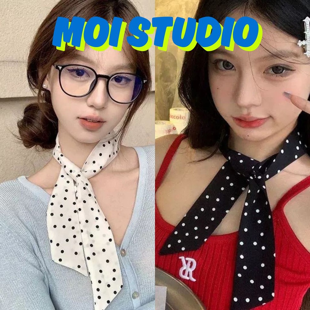 MOI ✨ Polka Dot ผ้าพันคอ สําหรับผูกผมริบบิ้น 2-in-1 ผ้าพันคอหัวแฟชั่น สไตล์เกาหลี ส่งจากไทย TJ007