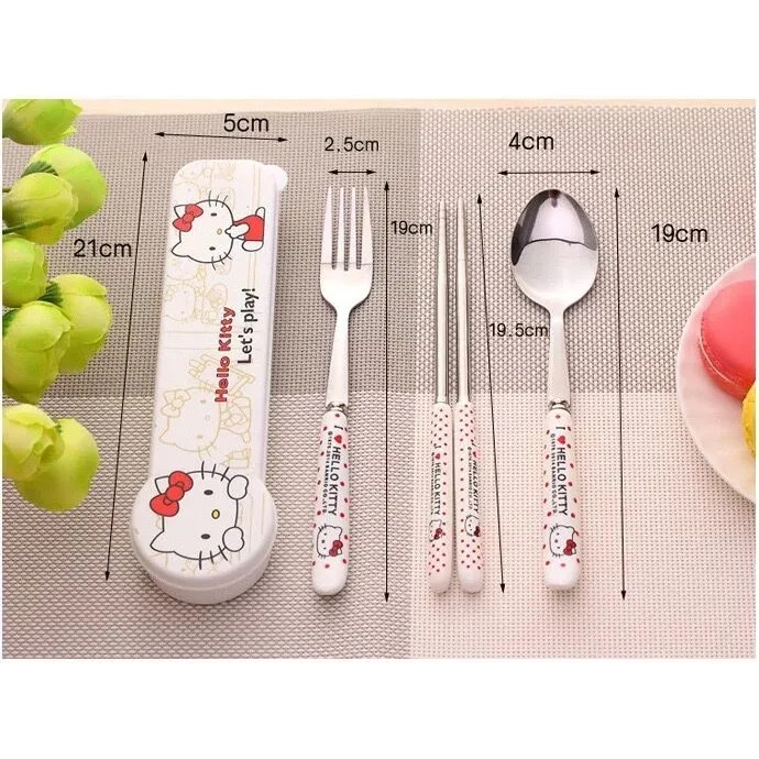 ชุดช้อนส้อมสแตนเลสพร้อมกล่อง ลายการ์ตูน ชุดช้อนส้อมเด็กพกพา คิตตี้ -AME1 - รูปที่ 6