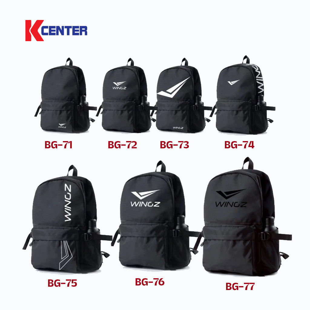 WingZ กระเป๋าเป้สะพายหลังสีดำ ตกแต่งด้วยโลโก้แบรนด์ มีให้เลือกถึง 7 เเบบ