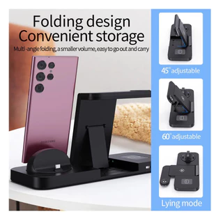 พับ 6 In 1 Wireless Charger สําหรับ Samsung S22 S21 S20 S10 หมายเหตุ Galaxy นาฬิกา 5 4 Active Buds Fast Charging Dock Station