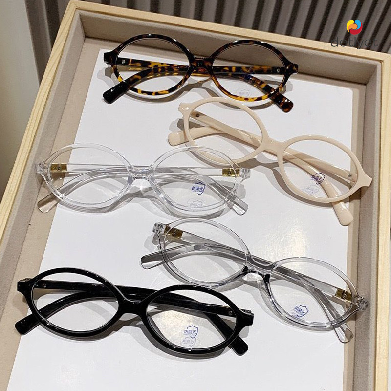 COD🌷แว่นกรองแสงกรอบวงรีวินเทจY2Kป้องกันแสงสีฟ้าสไตล์เกาหลีแฟชั่นเบาพิเศษแว่นตาสำหรับผู้ชายและผู้หญิง-detlyet
