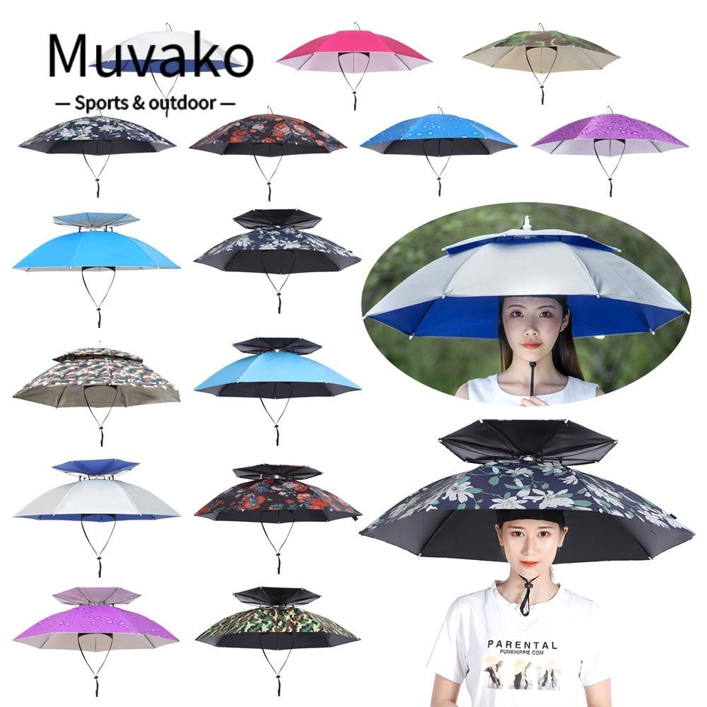 Muvako หมวกร่ม, หมวกร่มกันแดดฝนแบบพับได้, หัวกลางแจ้งสวมหมวกร่มหัวกันน้ํากันลมสองชั้นเดินป่า