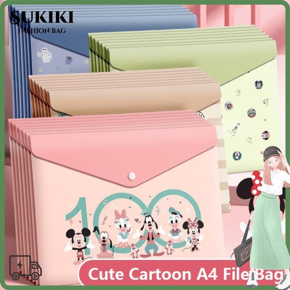 Sukiki 5 ชิ้น/เซ็ตโฟลเดอร์แฟ้ม A4, Stitch/Mickey Snap-fastener กระเป๋าแฟ้ม, แบบพกพาขนาดใหญ่ความจุ PP แฟ้มกันน้ํา Organizer สํานักงานโรงเรียน