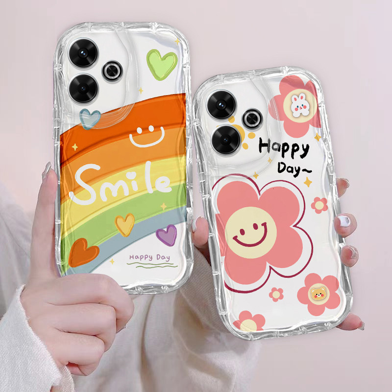 เคส Redmi 13 4G 5G POCO M6 4G ครีมเคสโทรศัพท์โปร่งใสดอกไม้การ์ตูน Softcase ซิลิโคนกันกระแทก Protector Cover ดีไซน์ใหม่ PHSFX1