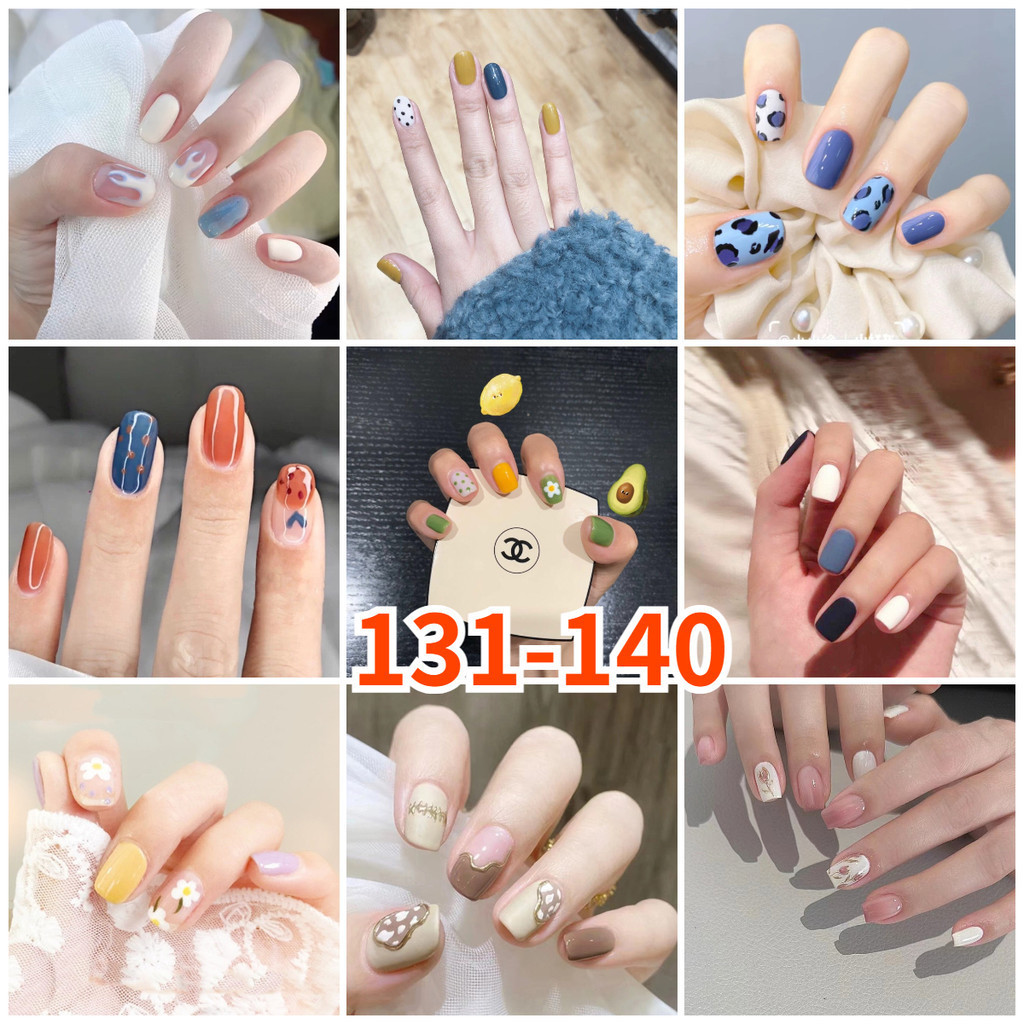 24 ชิ้นเล็บเล็บปลอมเล็บปลอมเล็บปลอมสั้นฝรั่งเศสพร้อมกาวเยลลี่ 24 ชิ้น COD 131-140