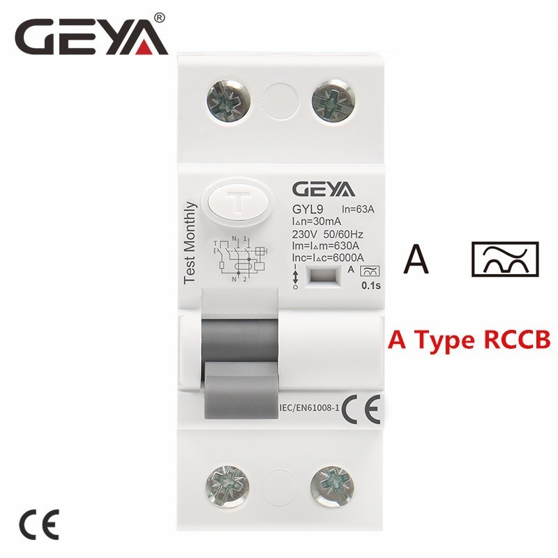 ✩GEYA GYL9 A Type RCD Earth Leakage Circuit Breaker AC ELCB 2 Pole 40A 63A 30mA 100mA 300mA RCD RCCB