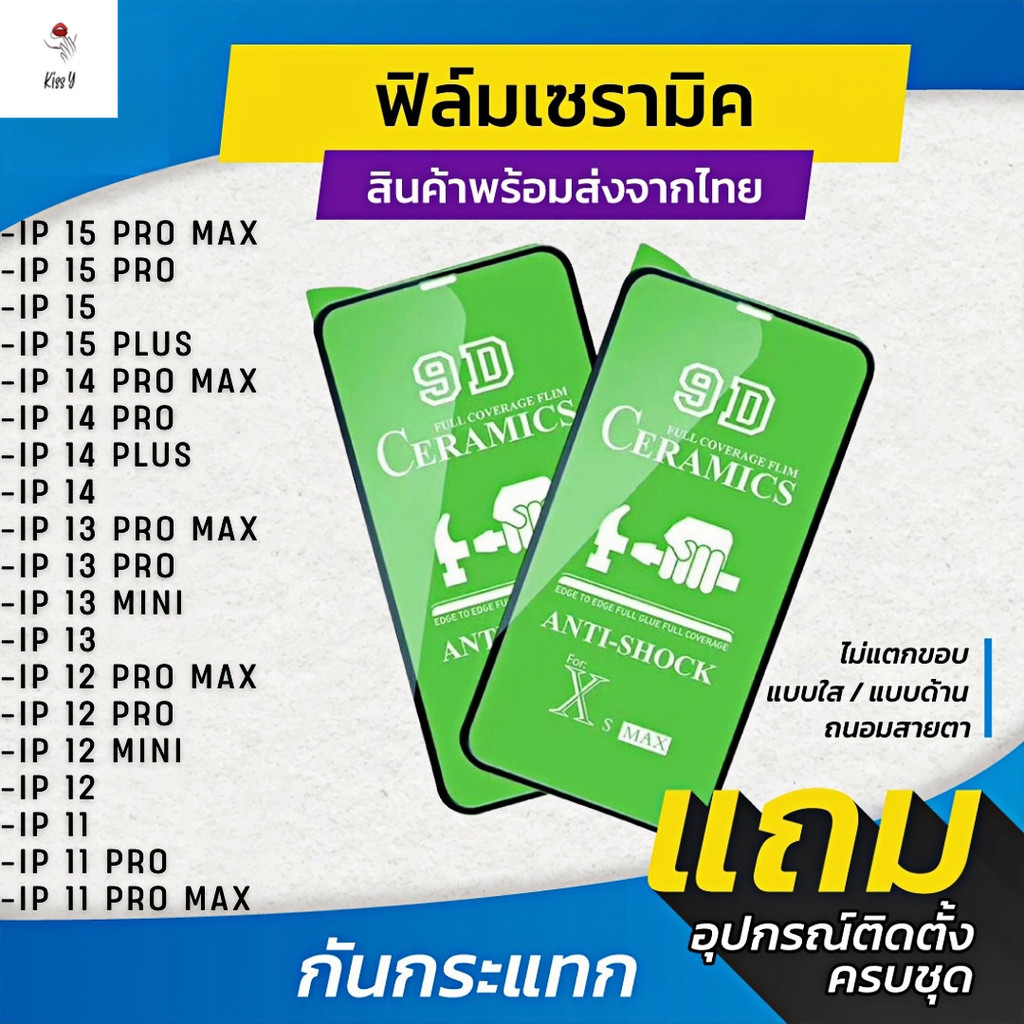 ฟิล์ม Ceramic ใส ด้าน กันแสง สำหรับรุ่น iPhone 6 6S 7 8 Plus XR X XS 11 12 13 14 15 16 Pro Plus Max