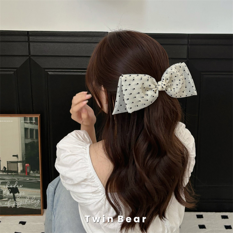 คลาสสิก Retro Polka Dot สีดําขนาดใหญ่โบว์คลิปผมคลิปแนวนอน All-Match ฤดูใบไม้ผลิคลิปอุปกรณ์เสริมผม Headdress