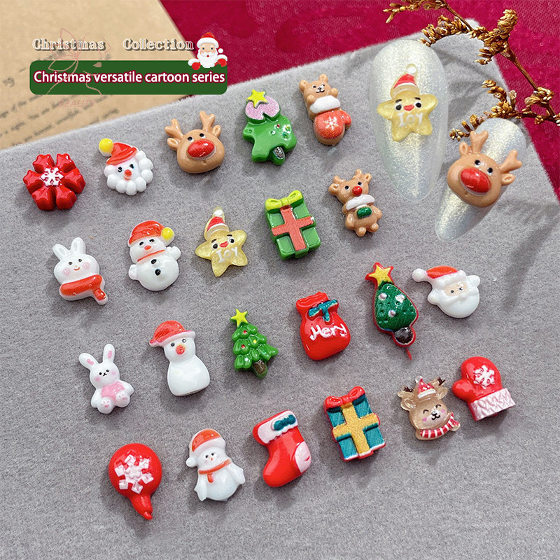 [maybeauty] 10 ชิ้นคริสต์มาสการ์ตูนเล็บตกแต่ง Santa Claus,Elk,Bell,Tree เรซิ่นเล็บ Ch เครื่องประดับน่ารักอุปกรณ์ตกแต่งชิ้นส่วน {TH}