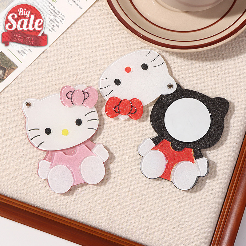 Af Sanrio Hello Kitty กระจกการ์ตูนกระจกแต่งหน้าแบบพกพาที่มองไม่เห็นเคสโทรศัพท์กระจกตกแต่ง A