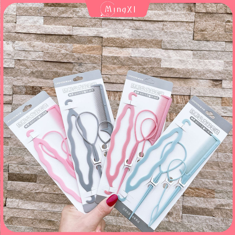 4ชิ้น/เซ็ตถักผมเครื่องมือหญิงขี้เกียจผมดึงคงที่จัดแต่งทรงผมหวีผม