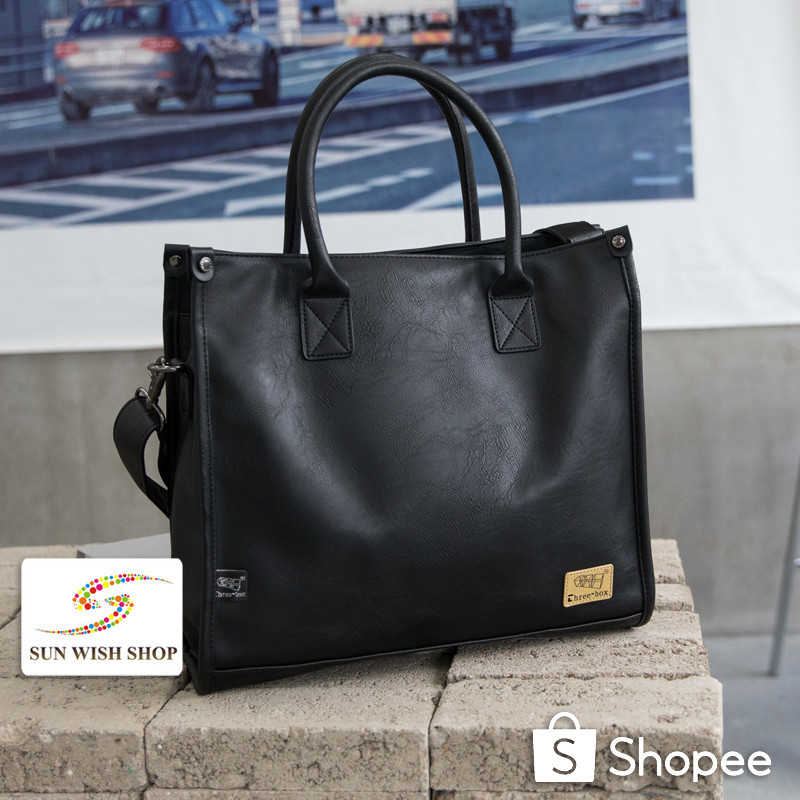 🌞SUNWISH🌞 -Threebox - No.6424 กระเป๋าเอกสารผู้ชายหนังกระเป๋าสะพายเกาหลีกระเป๋าสะพายข้างกระเป๋า Ipad