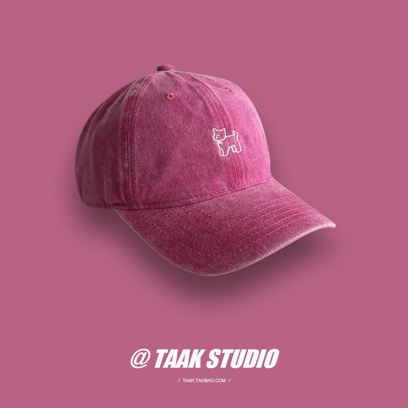 Rose Red ins น่ารักลูกสุนัขปักเบสบอลหมวกหญิงฤดูใบไม้ร่วงฤดูหนาว Street เวอร์ชั่นเกาหลี All-Match หมวก