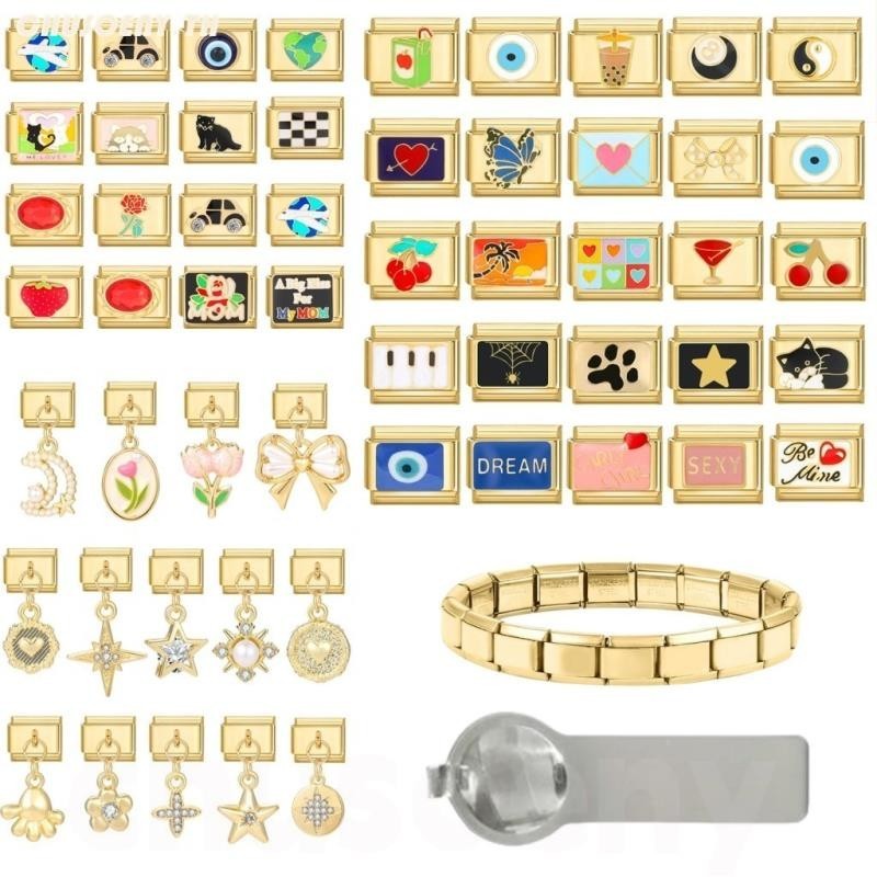 โมดูลสีทองอิตาเลี่ยน Charm Links สําหรับสร้อยข้อมือยอดนิยม Love Heart เพื่อนที่ดีที่สุดดอกไม้ Charm Links Fit 9 มม.สร้อยข้อมือสแตนเลสทําเครื่องประดับ