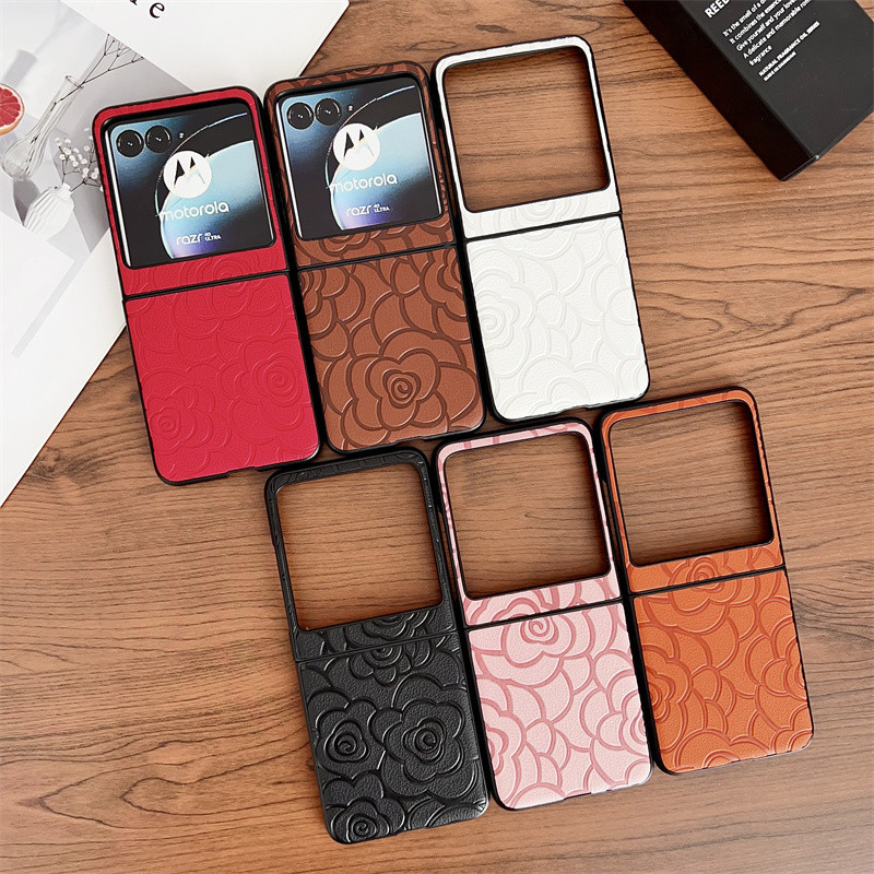 สําหรับ Motorola Moto Razr 40 Ultra, Razr 50, แฟชั่น Camellia พับเคสโทรศัพท์, คุณภาพสูงรูปแบบหนัง Anti Drop ฝาครอบป้องกัน