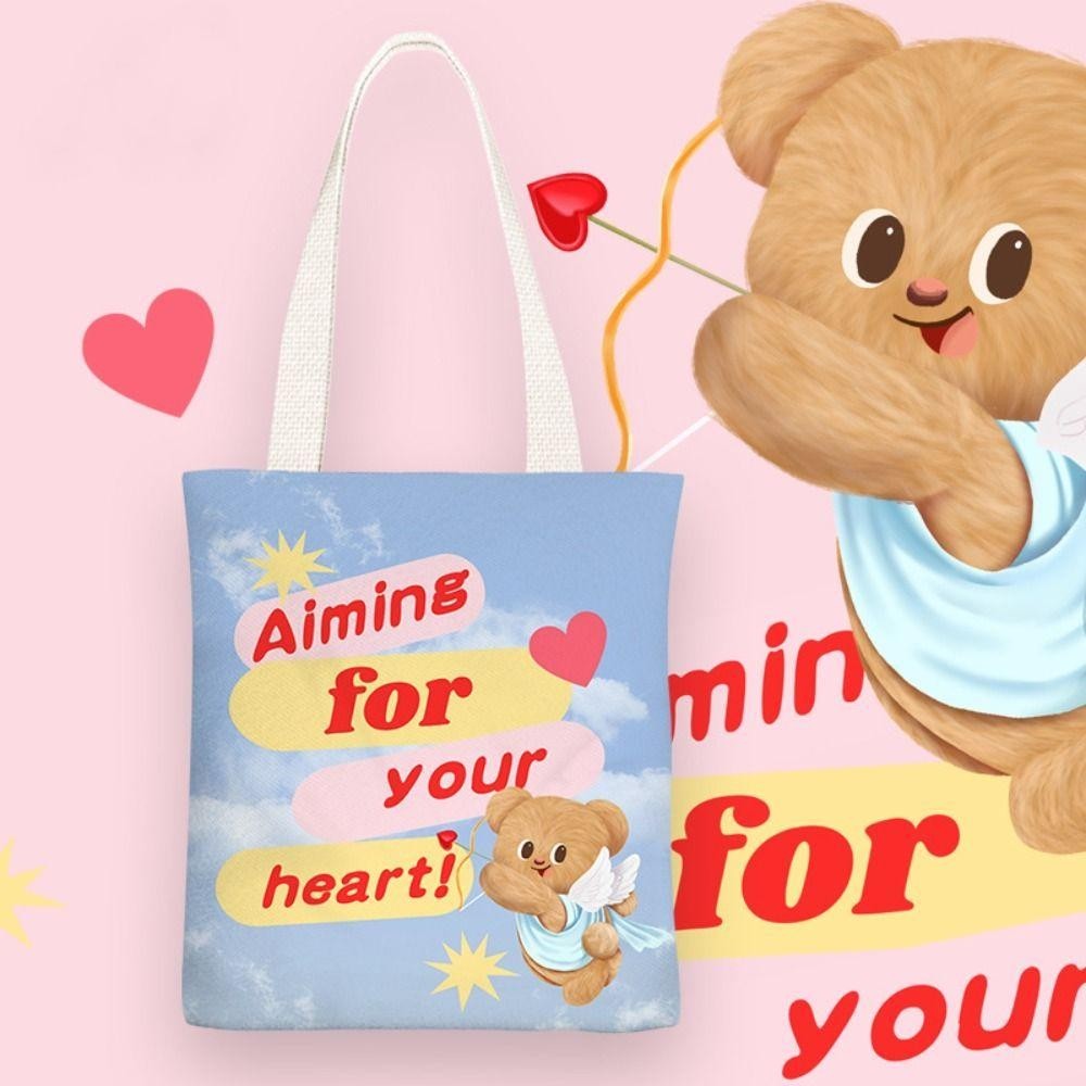 กระเป๋าผ้าแคนวาส REAYA Butter Bear, กระเป๋าสะพายหมีเนยเรียบง่ายการ์ตูน, กระเป๋าโท้ทความจุขนาดใหญ่แบบพกพาผู้หญิง