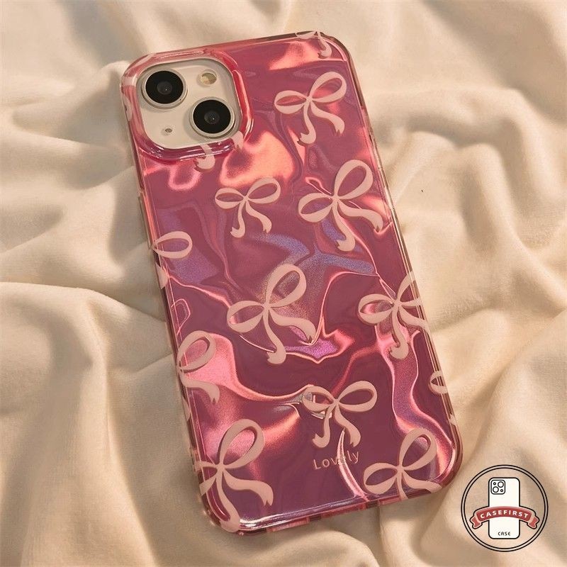 แฟชั่น Bowknot โรแมนติกสีดำโบว์ระลอกแวววาวเคสตัวยึด IPhone 7Plus 11 13 15 14 12 Pro Max 7 15 8 14 6s 6 Plus XR X XS Max