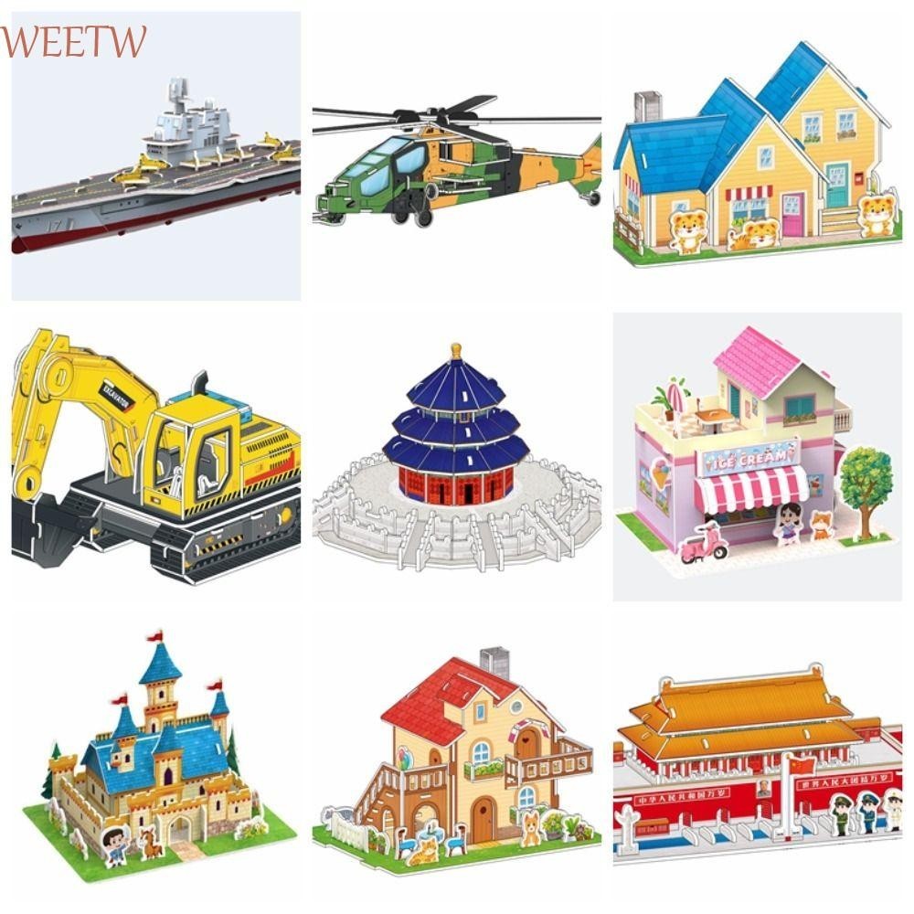 Weekw โมเดลประกอบเครื่องบินปราสาท 3 มิติ โมเดลอาคาร ปริศนา 3 มิติ ของเล่นบล็อกตัวต่อ กระดาษปราสาทกระดาษแข็ง ของเล่นเด็ก