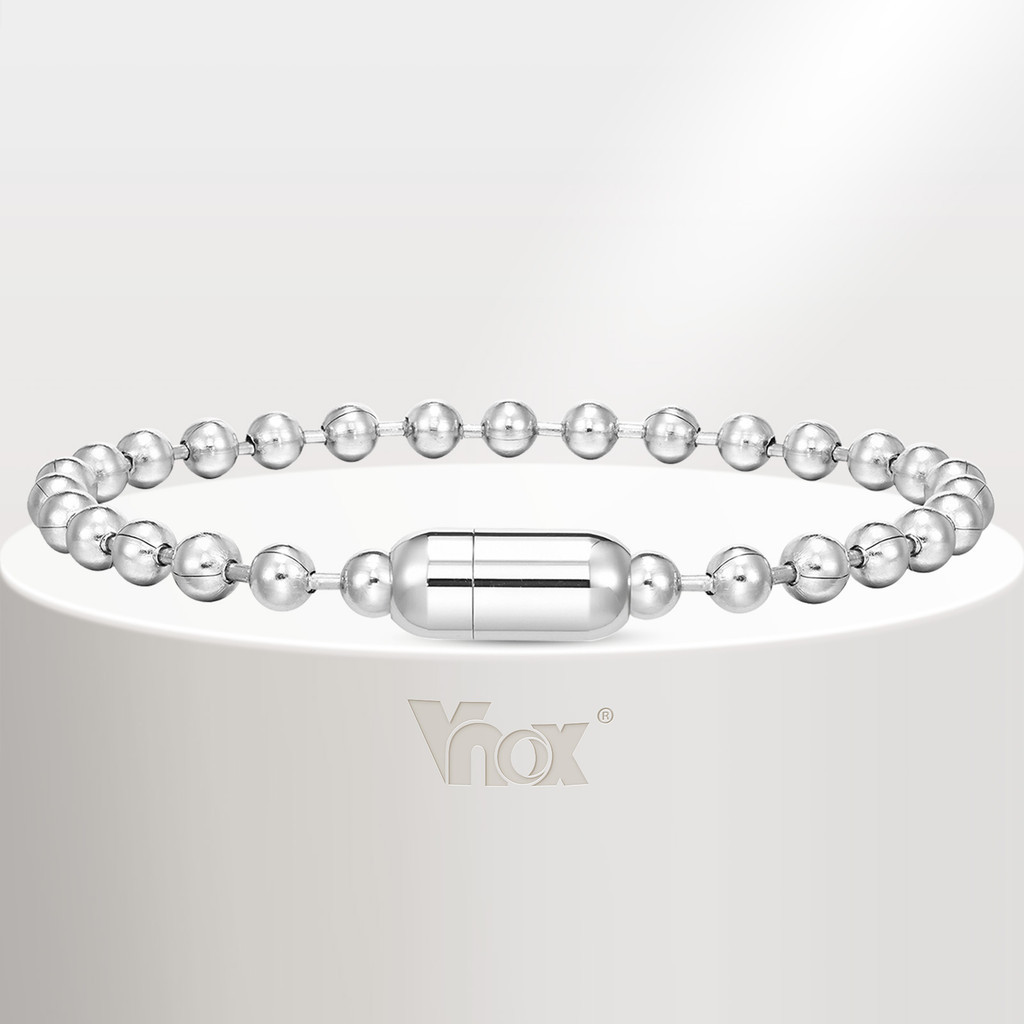 Vnox Magnetic Buckle Bead Chain Braceletf for Men Boy,Steel Ball Link Chain,Somple Stacked Fashion Accessories