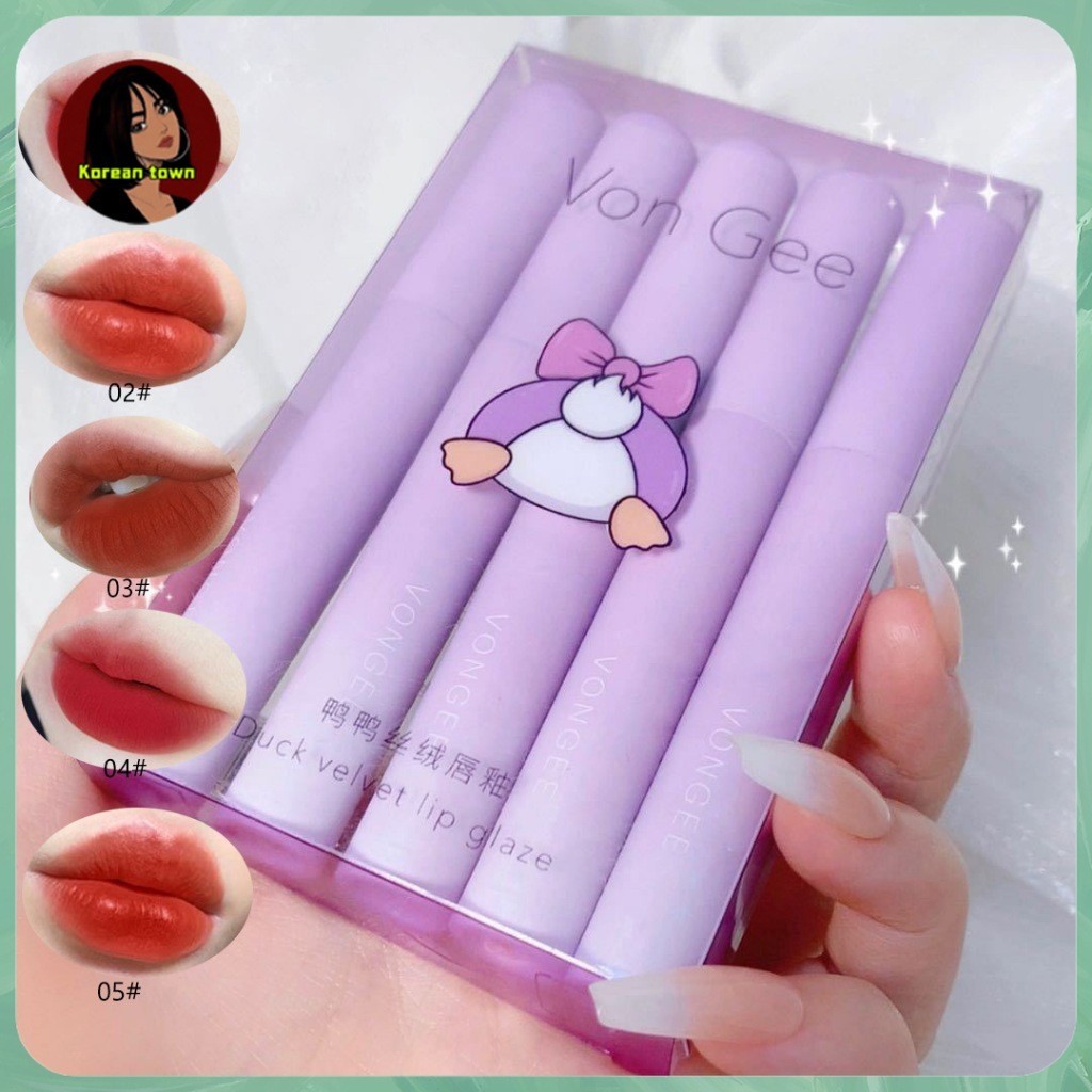 5pcs/set ลิปกลอสเนื้อกำมะหยี่ 5 ซอง, เซตลิปกลอส, แมตต์ลิปโคลน, ลิปครีม, ไม่ซีดจาง, คัพไม่ติด, ลิปสติก