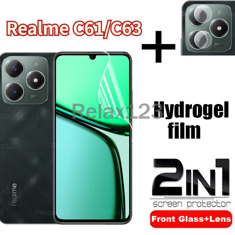 Oppo Realme C61 4G 2in1 ฟิล์มไฮโดรเจลด้านหน้าและฟิล์มเลนส์สําหรับOPPO Realme C61 4G Realme C63 2024 