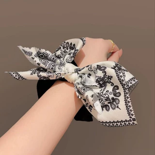 สาวหวานดอกไม้พิมพ์ Bowknot Hair Ties ริบบิ้น Scrunchies Headwear เครื่องประดับผม