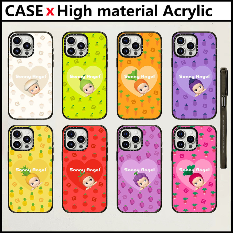 Casetify Sonny Angel ผลไม้และผัก iPhone สําหรับ 11 12 13 14 15 Pro Max 15 Plus อะคริลิคพลาสติก TPU ตัวอักษรด้านข้างกันกระแทกฝาครอบโทรศัพท์กลับ INS สไตล์ปลอก