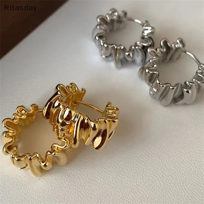 Ritasday ไม่สม่ําเสมอหยักจีบกระโปรงผู้หญิง Retro อินเทรนด์โลหะหู Studs อารมณ์เรียบง่ายอาวุโสแฟชั่นเครื่องประดับใหม่