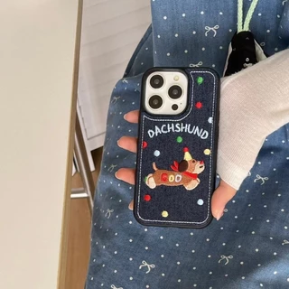 ไส้กรอกสุนัขยีนส์ปักเคสโทรศัพท์สําหรับiphone 11 12 13 14 15 16 Pro Maxใหม่เย็บปักถักร้อยสําหรับiPhone15Promaxกรณีปลอก