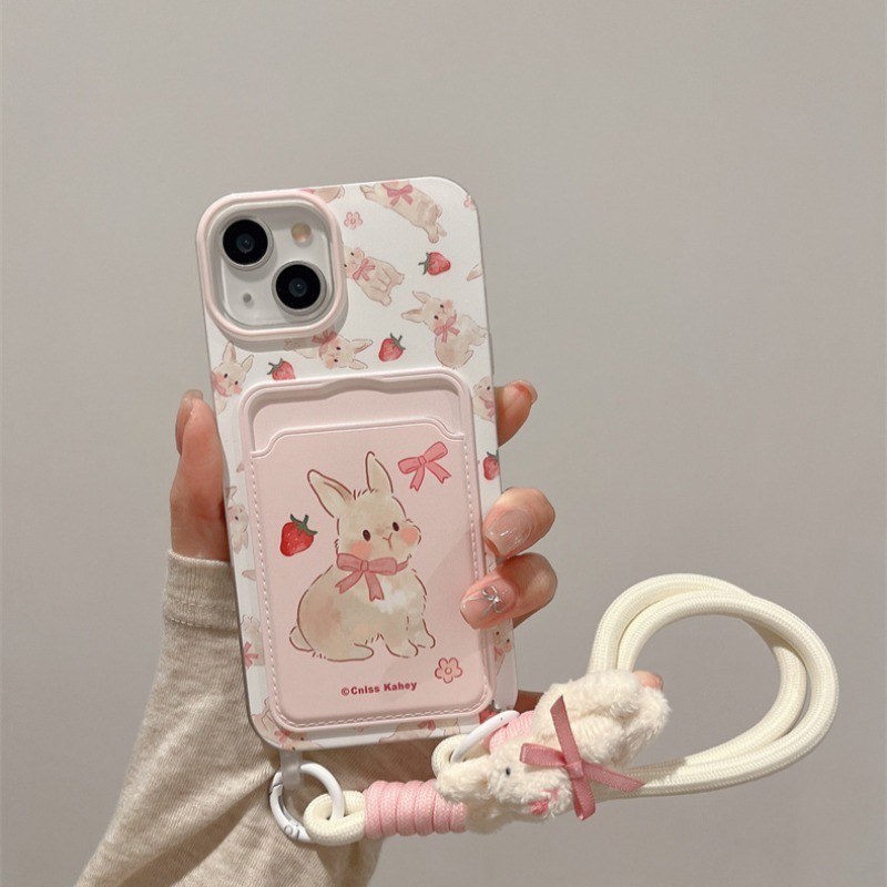 ใช้งานร่วมกับสําหรับiphone 15 14 13 12 11 Pro MAX X XR XS MAX 7 8 Plus SE 2020 INSการ์ตูนกระต่ายเคสโทรศัพท์นุ่มAnti Lossเชือกมือสร้อยข้อมือ