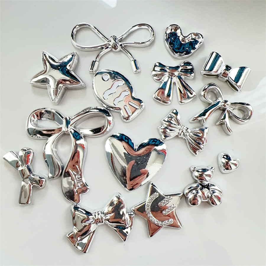 10ชิ้น/เซ็ตชุบเงินโบว์ผูกห้าชี้ดาวรักเรซิ่นสําหรับครีมเจลกรณีโทรศัพท์กระเป๋าหลุมรองเท้าวัสดุตกแต่ง - รูปที่ 2