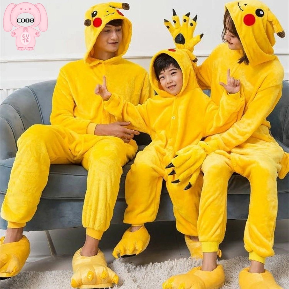 CDOB ชุดปิกาจูโปเกม่อนสีเหลือง ชุดมาสคอต นุ่ม ชุดนอน