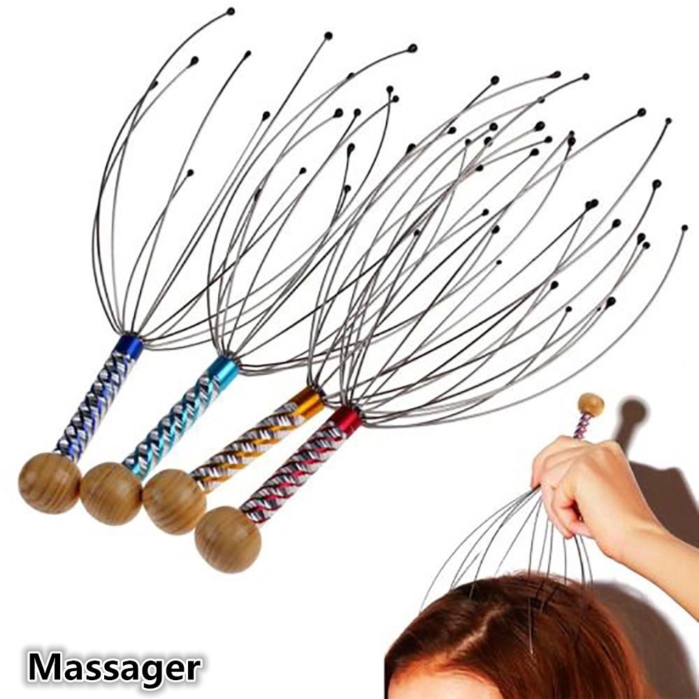 [สีสุ่ม] กรงเล็บนวดผ่อนคลายหนังศีรษะ-เครื่องนวดร่างกายบรรเทาอาการปวด-หัวเกากรงเล็บจุดด้านบน-หวีนวดหนังศีรษะปลาหมึกยักษ์-หัวโลหะผ่อนคลายนวด