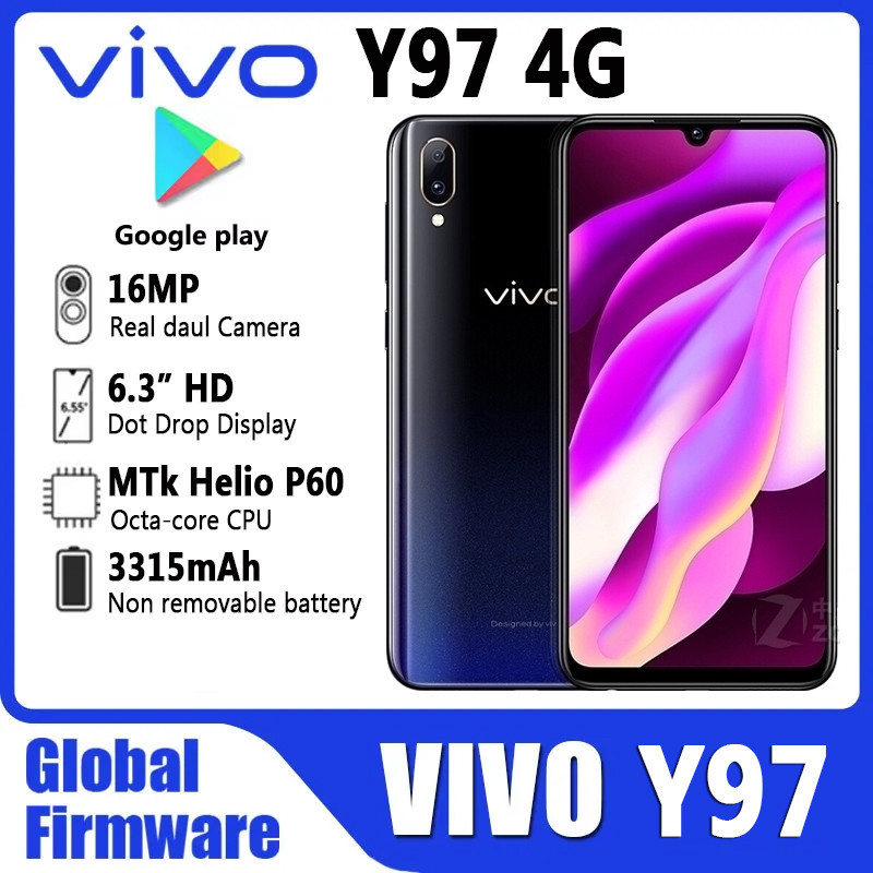 Vivo Y97 Global เฟิร์มแวร์สมาร์ทโฟน 4G Android 8.1 CPU Helio P60 กล้องหลัง 16mp ปลดล็อค 6.3 นิ้ว 4GB
