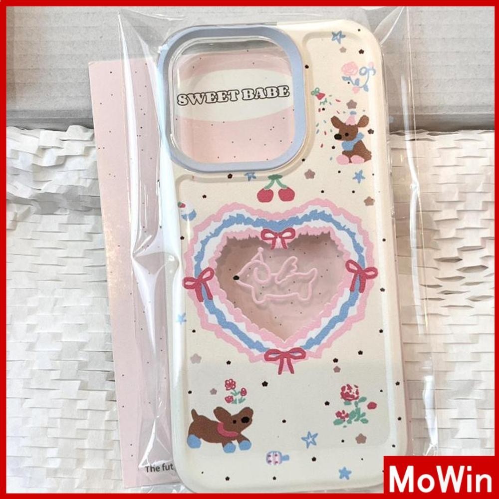 Mowin - สำหรับ iPhone 15 Pro Max เคสใส TPU ปุ่มชุบไฟฟ้าอ่อนป้องกันกล้องกันกระแทก Chó và trái tim lớn เข้ากันได้กับ iPhone 14 13 12 11 XS XR 7Plus 8 Plus