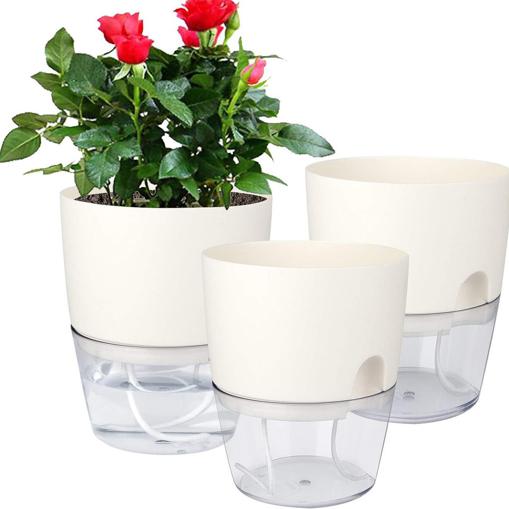 ตนเองรดน้ํากระถางดอกไม้บ้านพลาสติก ไฮโดรโปนิกส์ โปร่งใสสองชั้นหม้อกับเชือกฝ้าย - รูปที่ 3