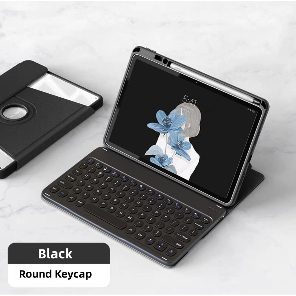 Huawei MatePad SE 2024 คีย์บอร์ดบลูทูธแบบถอดได้พร้อม Folio Flip 360° เคสฝาหลังแบบใสหมุนได้ที่ใส่ดินสอในตัวเข้ากันได้กับ MatePad 11.5S MatePad SE 2024