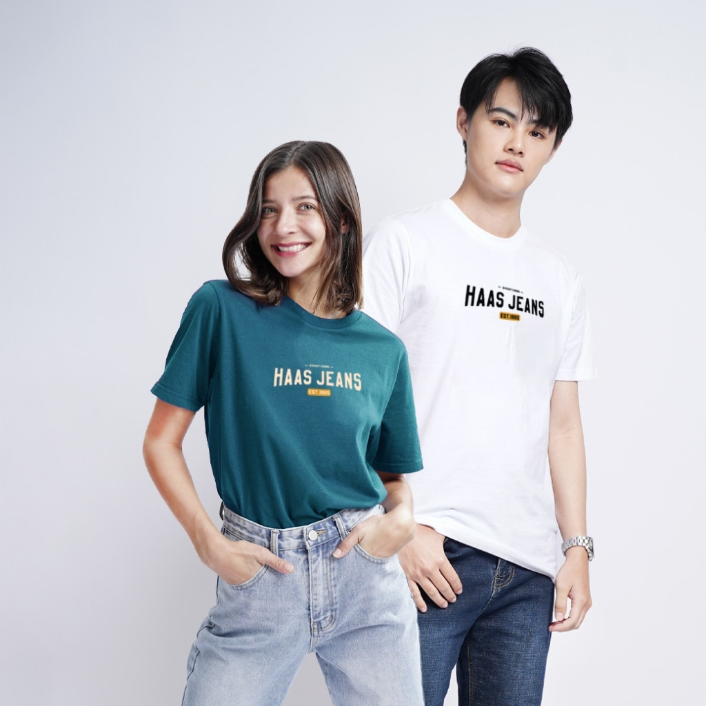 2024 haas "Everything HAAS JEANS " Unisex Haas T-Shirt เสื้อยืดแขนสั้น SBSK2706แฟชั่น