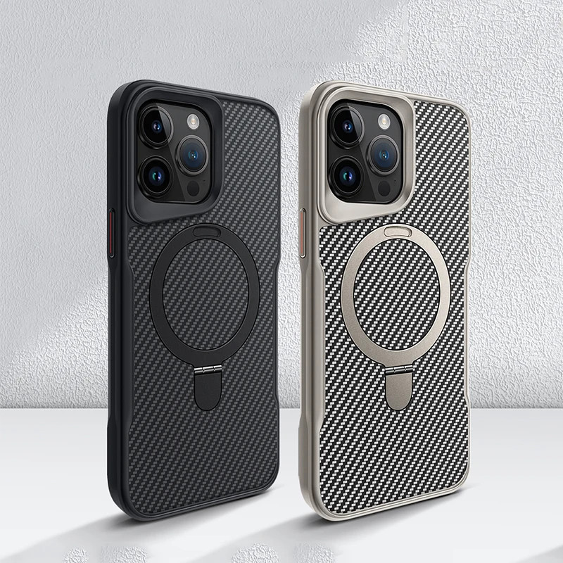 ใหม่คาร์บอนไฟเบอร์ Textured แหวนวงเล็บเคสโทรศัพท์สําหรับ iPhone16 15 14 13 12Pro Max Plus ยางนุ่มกรอบปลอกกันกระแทกปกแข็ง