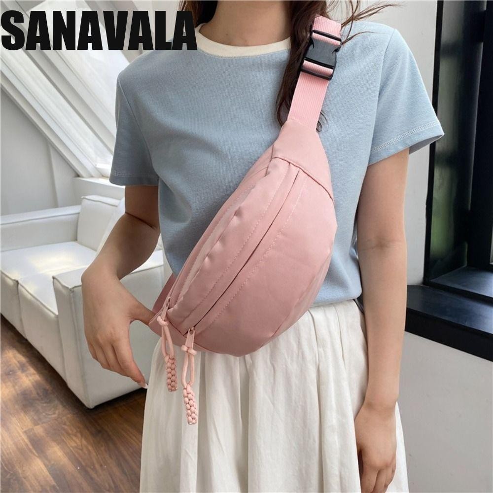 Sanavala กระเป๋าคาดอก กระเป๋าคาดเอว ขนาดใหญ่ แบบพกพา สีพื้น สไตล์เกาหลี สําหรับผู้หญิง